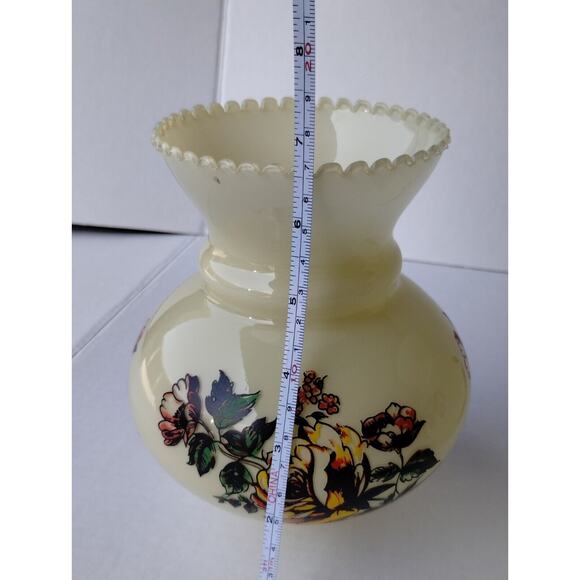 4 Vtg Transfer Flowers Glass Lamp Shade Yellow Roses Chimney Hurricane Electric - Picture 2 of 9